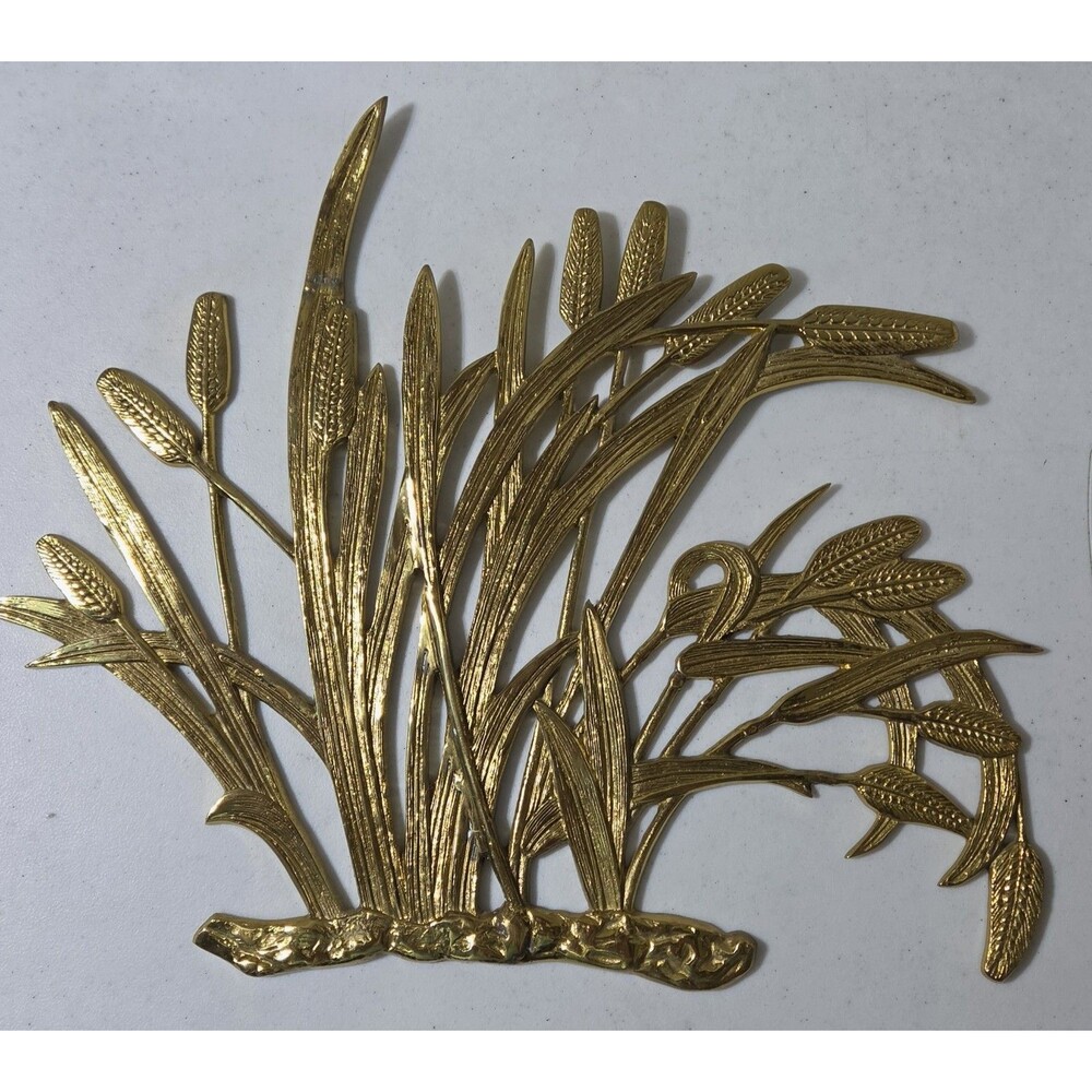 Vintage Brass Botanical Grass & Seed Heads Wall Art 20"x 16"